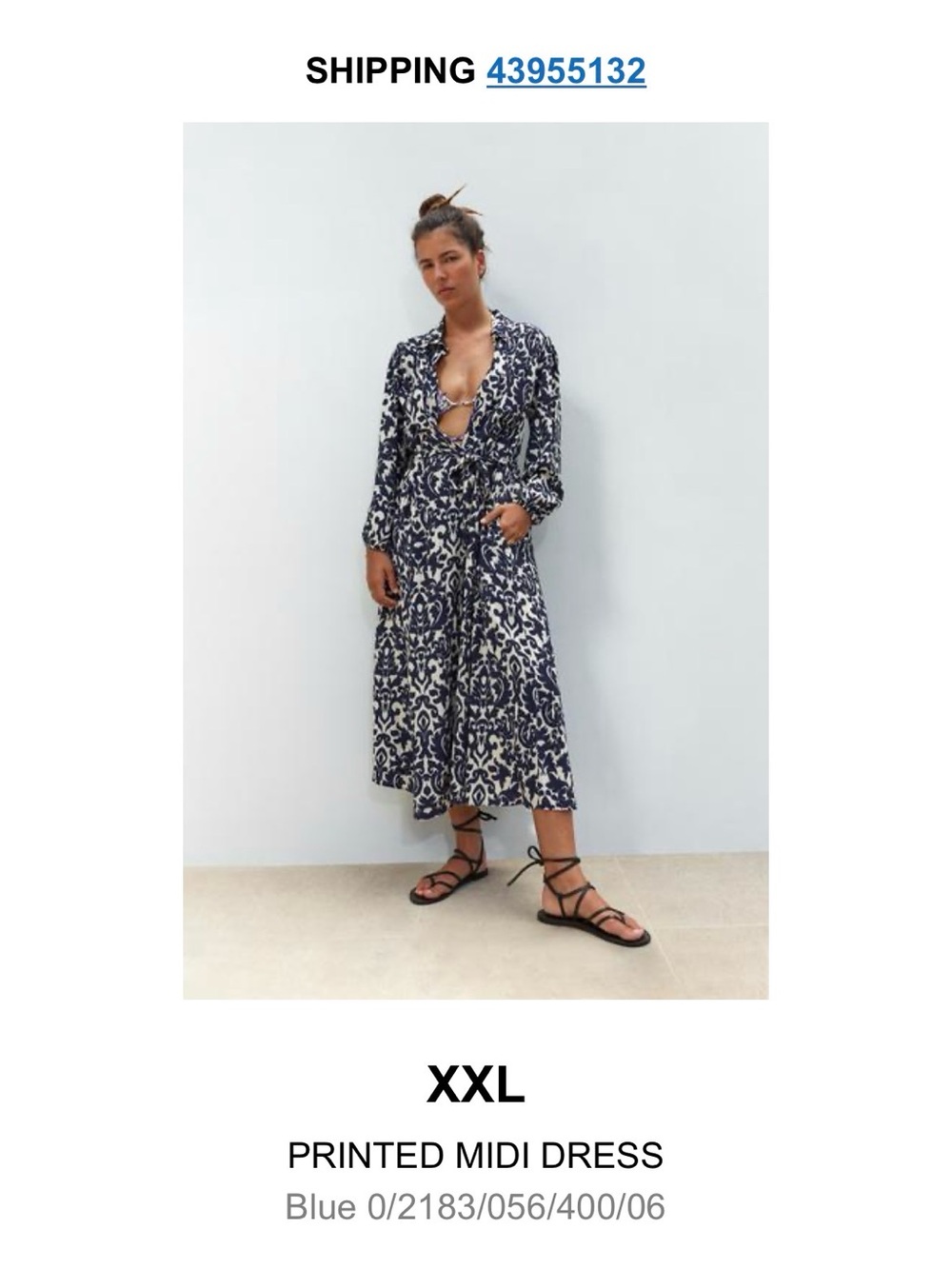 Zara Navy and White Printed Midi Dress